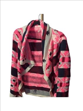 Kate Collection Pink Black Geometric Cardigan Medium